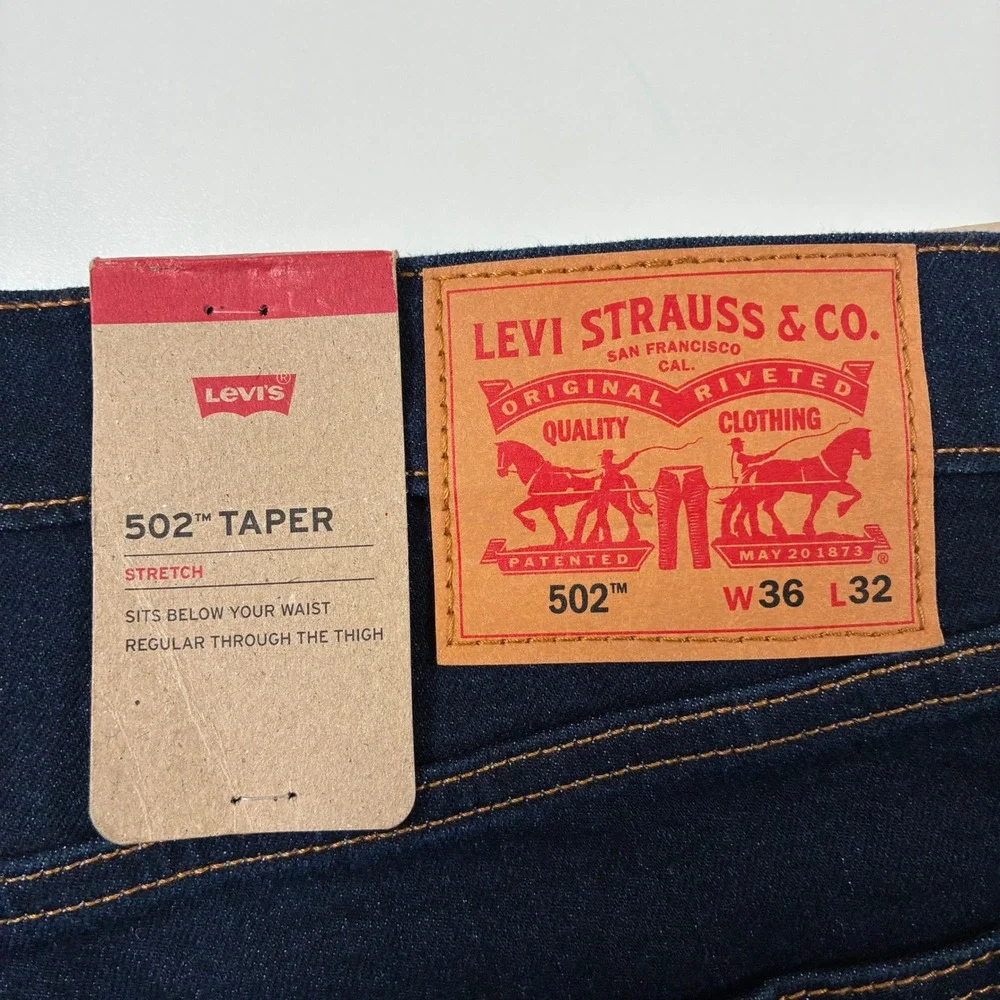 NEW Levi's 502 Taper Jeans 36x32 Dark Wash Indigo Blue Stretch USA Cowboy